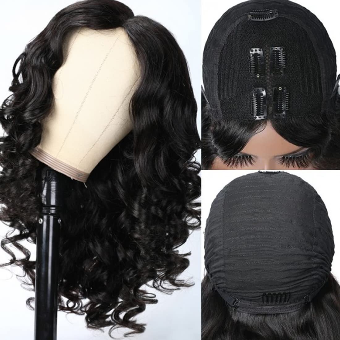 Beauty Forever Small Cap V Part Wig Body Wave Human Hair No Leave Out No Glue No Gel Upgraded U Part Wigs For Women, 10A Grade W