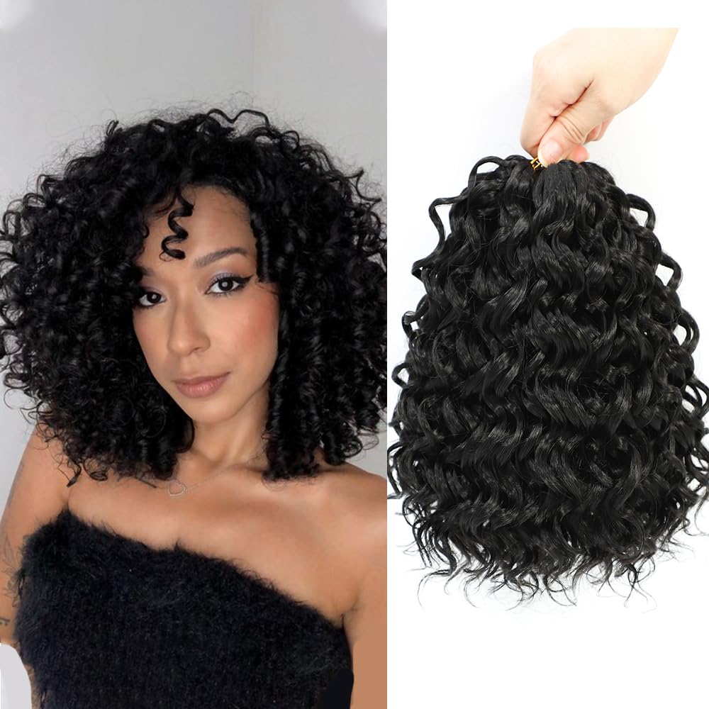 Gogo Curl Crochet Hair 10 Inch 7 Packs Short Curly Crochet Hair For Blcak Women - Beach Curl Crochet Hair - Deep Wave Crochet Ha