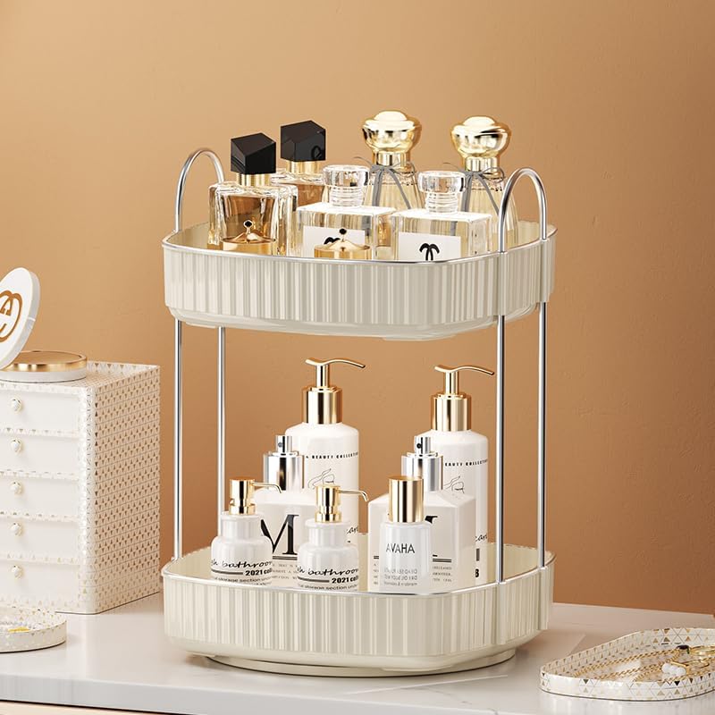 CESTATIVO 360 Rotating Makeup Organizer, Spinning Bathroom Organizer Countertop, Large Capacity Cosmetics Skincare Organizer for