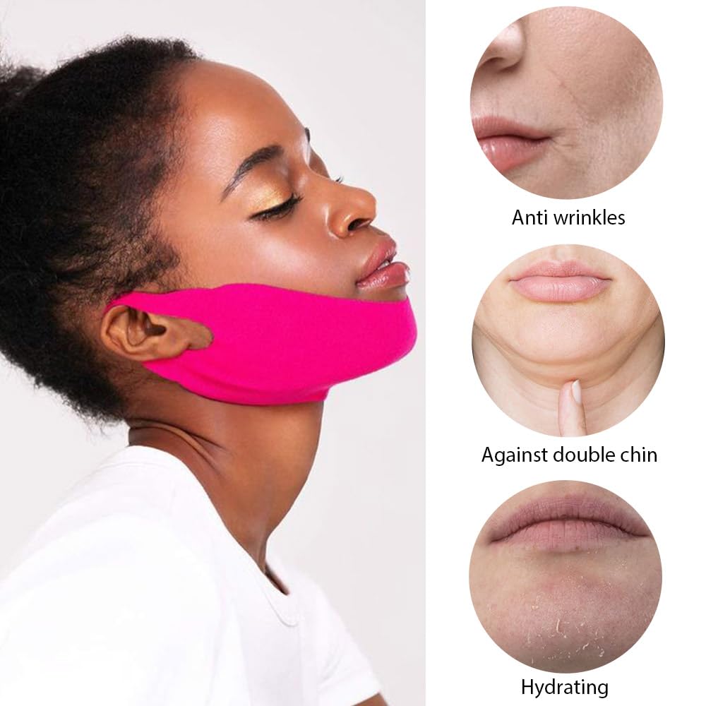 Kaely 6Pcs V Line Lifting Mask,V Line Chin Strap,V Shaped Contouring Face Mask With Collagen,Hydrating Anti-Aging,Red-Small Size