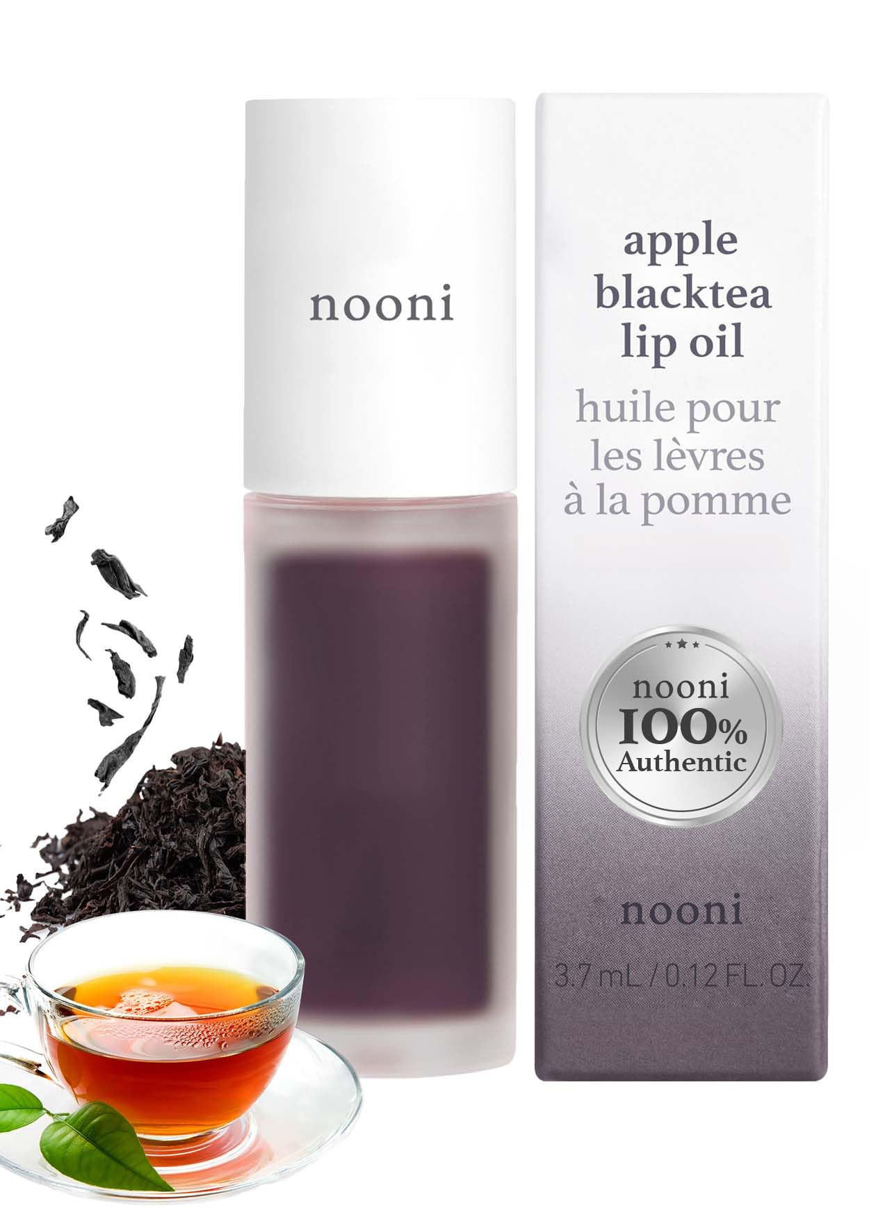 Nooni Korean Lip Oil - Appleblacktea | Enriching, And Tinting Dry Lips With Apple Seed Oil, Sweet Almond Oil, Black Tea Ferment