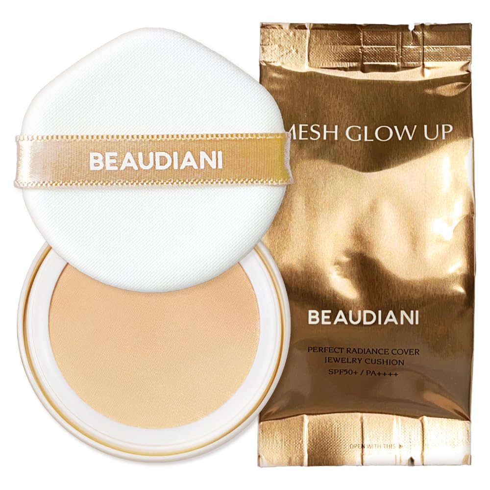 Beaudiani Mesh Glow Cushion Foundation Dewy Korean Cushion with Gemstone Complex & Skincare Benefits (12g) (REFIL Of Natural Cov