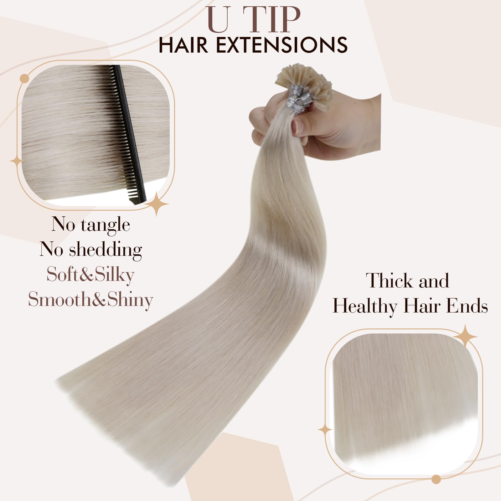 Hetto Ktip Human Hair Extensions #60 Platinum Blonde U Tip Hair Extensions Human Hair Pre Bonded K Tip Hair Extensions Real Huma
