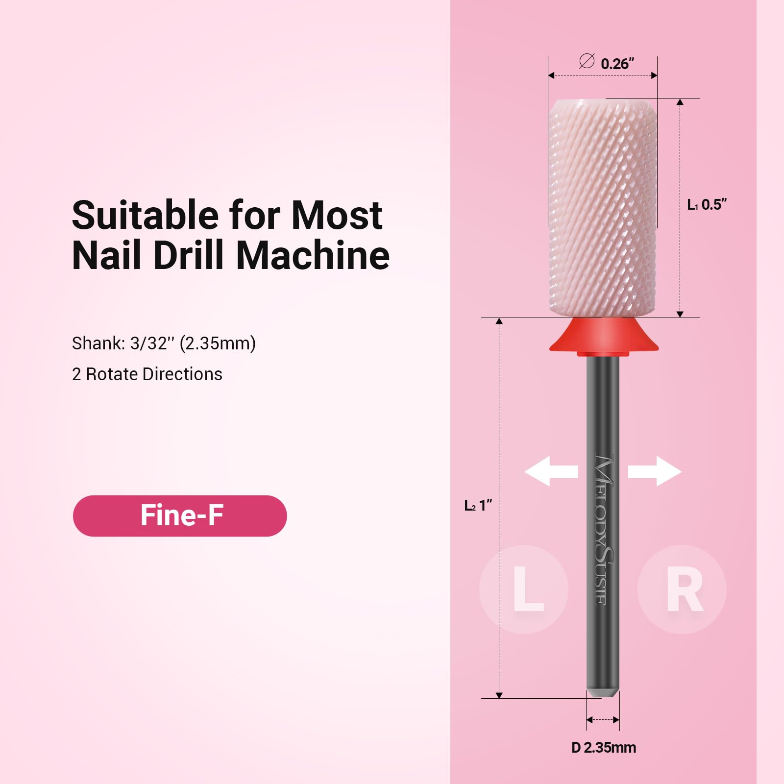 Melodysusie Ceramic Nail Drill Bits, 3/32'' Chamfer Flat Top Large Barrel Bits, Fast Remove Acrylic Or Hard Gel, Nail Tool For M
