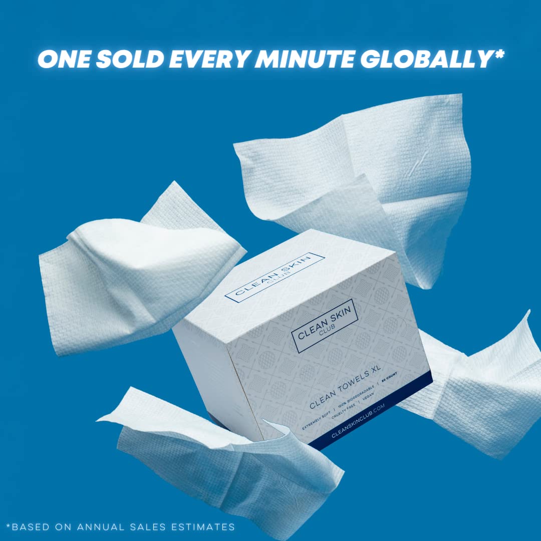 Clean Skin Club Clean Towels XL, USDA Certified 100% Biobased Dermatologist Approved Face Towel, Disposable Face Towelette, Faci