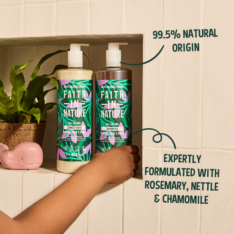 FAITH IN NATURE Natural Shampoo - Vegan & Cruelty Free, No SLS or Parabens - 33.8 fl oz Family Sized, Lavender & Geranium