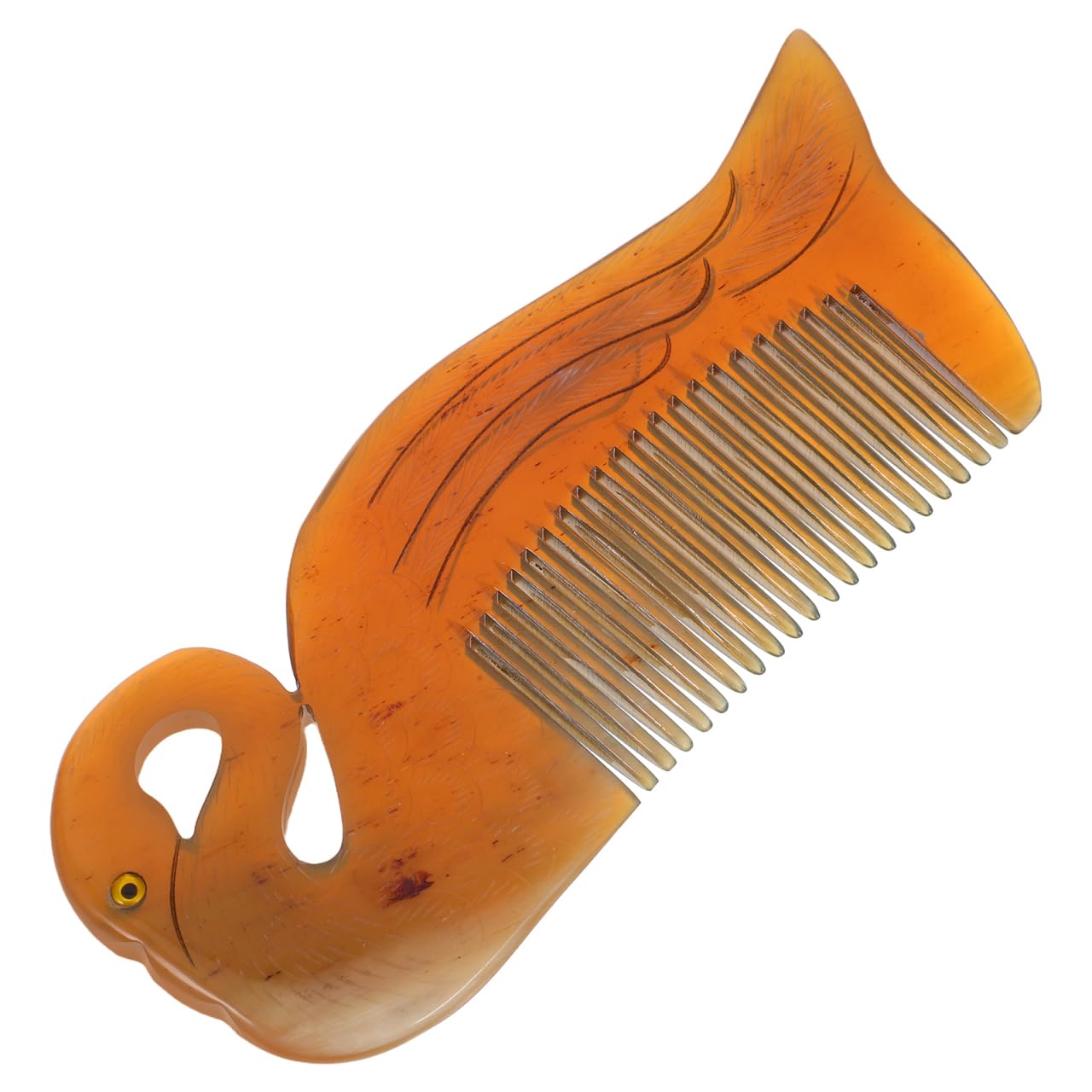 NOLITOY Anti Static Comb Ox Horn Hair Comb Swan Shape Carved Double Sided Hair Smoothing and Detangling Tool Portable Hairdressi