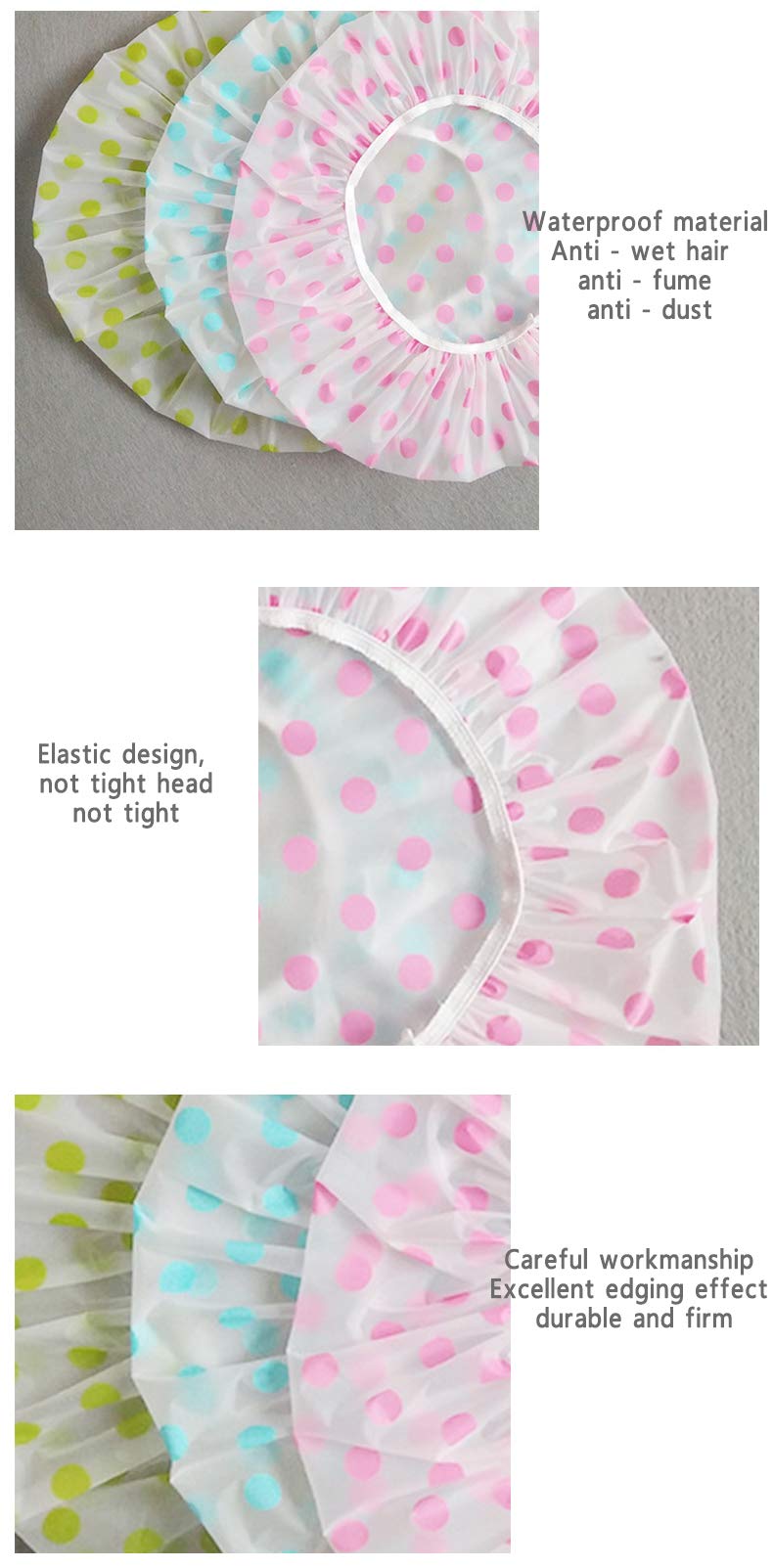 Tcotbe 6 Pieces Waterproof Eva Plastic Shower Cap,Elastic Reusable Bathing Cap,Beauty Salon Spa Lace Elastic Band Flower Printed