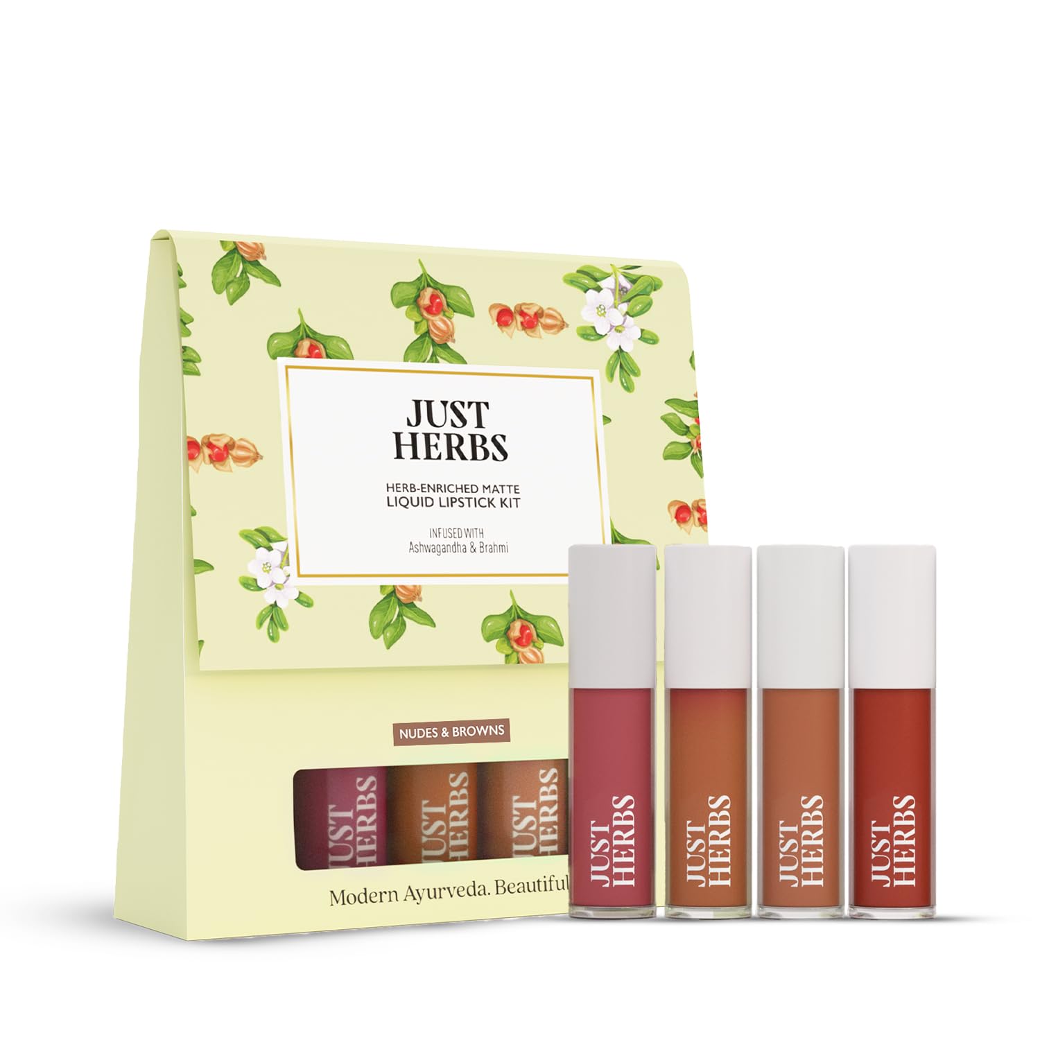 Just Herbs Herb Enriched Matte Liquid Lipstick | Set Of 4 | Ayurvedic Lipstick For Women | Hydrating & Lightweight | Long Lastin