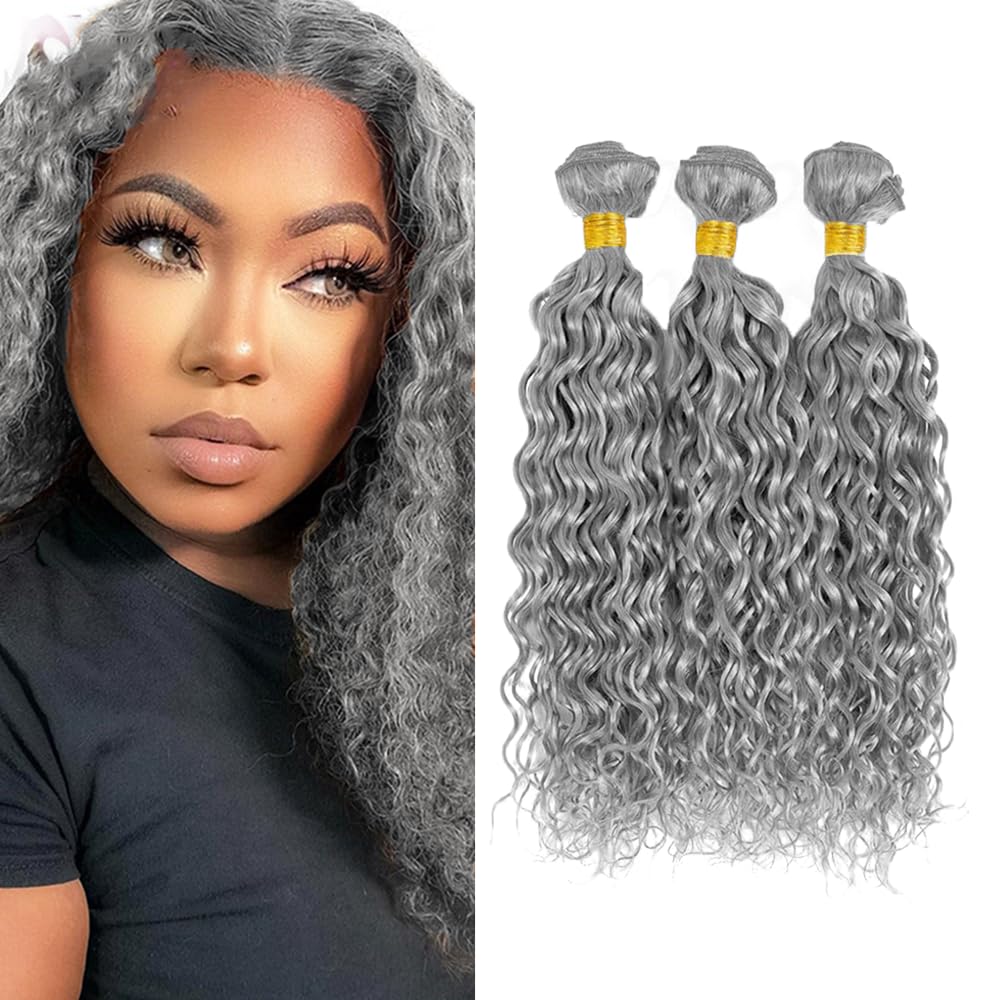 Gray Human Hair Bundles Grey Water Wave Bundles 12 14 16 Inch Unprocessed Brazilian Virgin Remy Hair Gray Wet and Wavy Human Hai