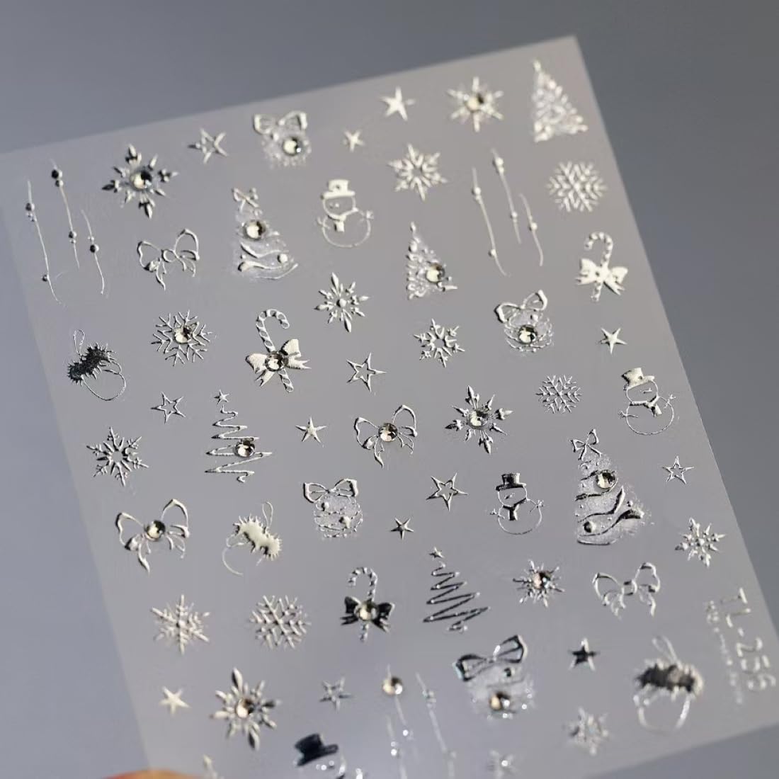 5D Embossed Silver Christmas Nail Stickers For Nail Art Xmas Nail Art Stickers Xmas Tree Nail Decals Self-Adhesive Snowflake Can