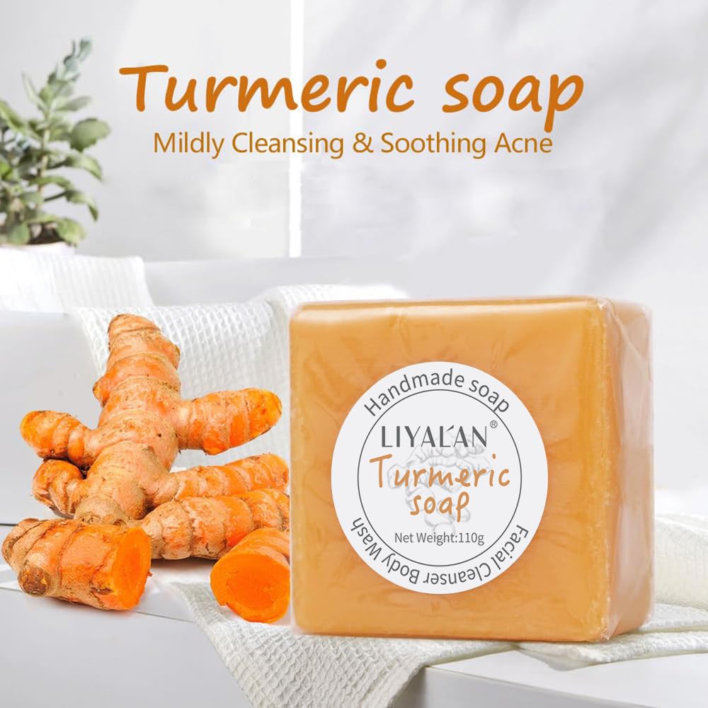 Liyalan Turmeric Soap Bar For Face & Body-Tumeric Soap,Acne, Dark Spots, Hyperpigmentation, Smooth Skin,Cleansing Natural Handma