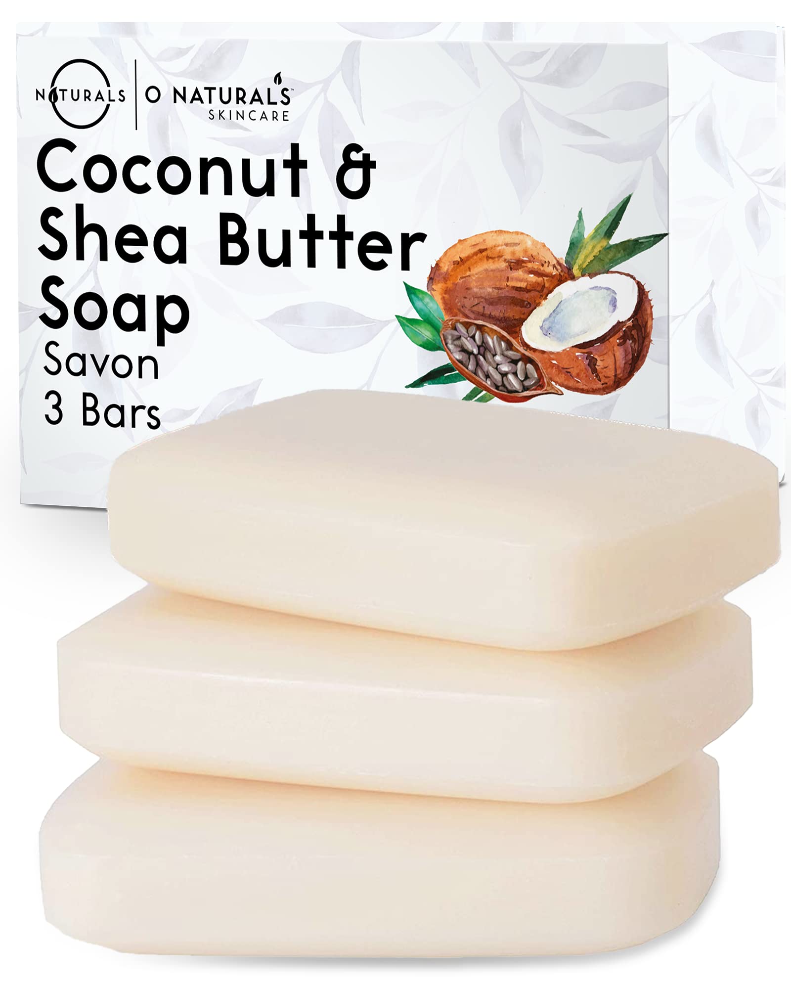 O Naturals 3-Pack Organic Coconut & Shea Butter Soap Bar 4oz each Set - 100% Vegan Cold Process Scented Premium Essential Handma