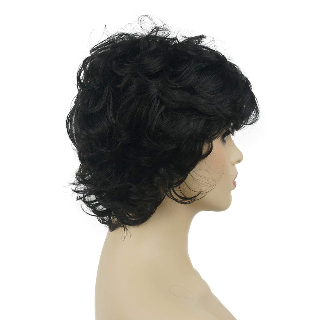 Lydell Women'S Short Curly Wavy Wig Synthetic Hair Full Wig 6 Inches (Darkest Brown)