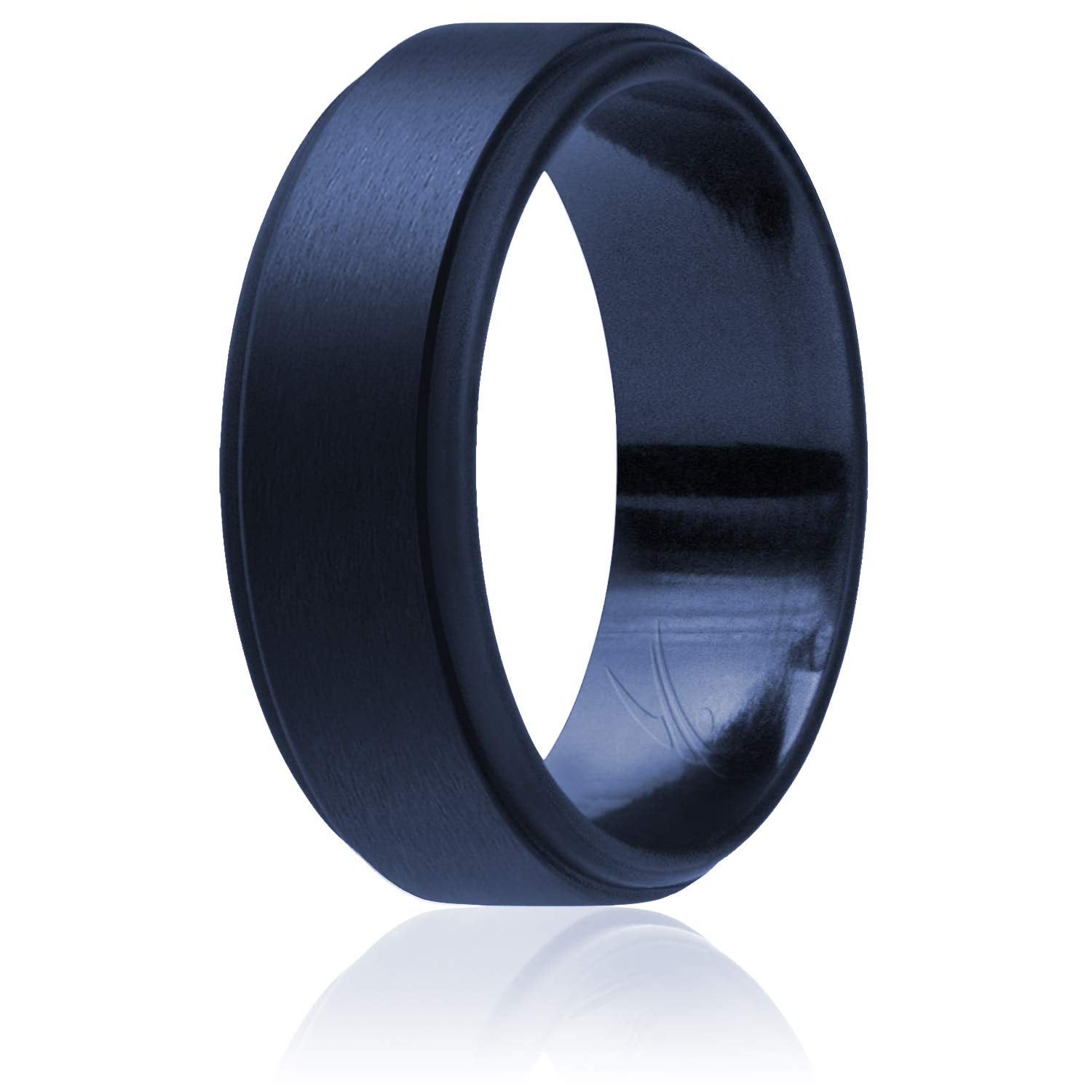 Silicone Wedding Ring - Step Edge Style - Blue By Roq For Men - 13 Mm Ring