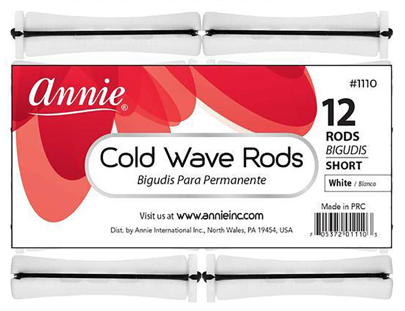 Annie Short Cold Wave Rods with Rubber Band for Hair Curling and Perm Styling  White  Set of 3 Packs of 12 (36 Pieces)
