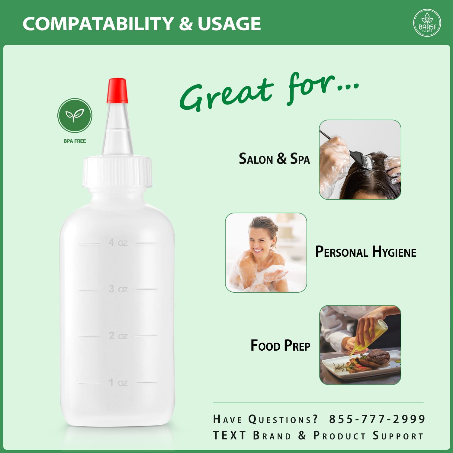 Soft Squeeze Hair Applicator Bottle for Hair Treatment, Scalp Oil, Root, Color, 4 Ounce Translucent with Measuring Scale and Cap