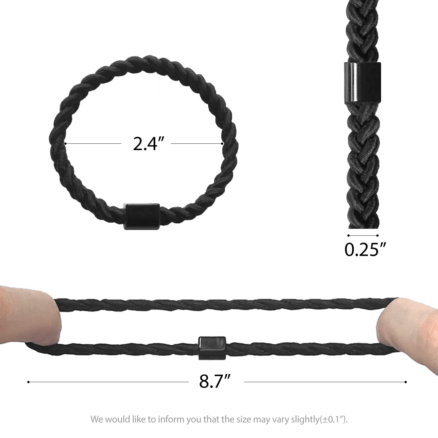 HAVHAF Braided Mens Hair Ties For Men 5 pcs(XL, Black) - For Buns curly Thick Dense Hair Elastic Hair Ties For guys  No damage c