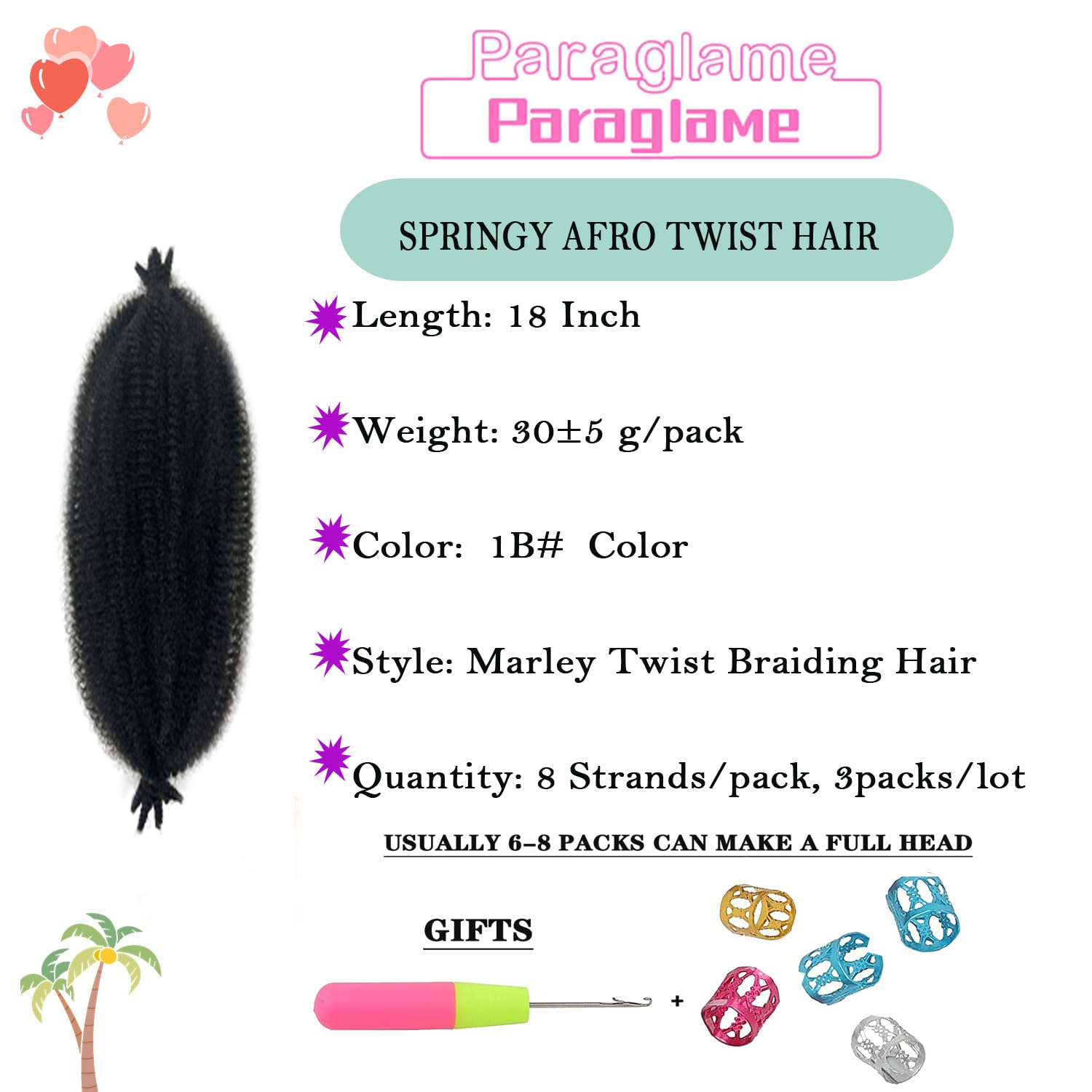 18 Inch Springy Afro Twist Hair 3 Packs Marley Twist Braiding Hair Natural Black Soft Spring Twist Wrapping Hair For Soft Locs (