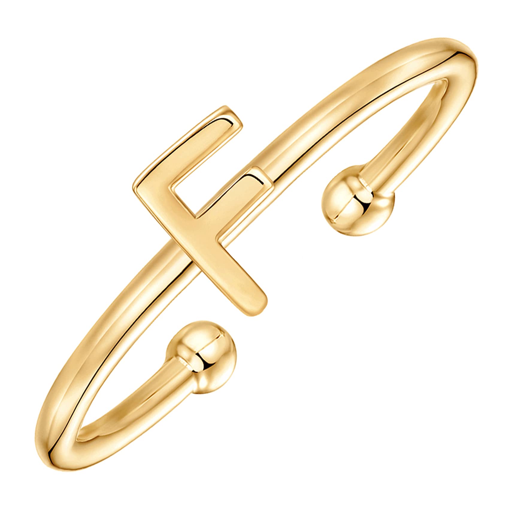PAVOI 14K Yellow Gold Plated Initial Adjustable Ring - Womens Initial - Fasion Women - F Ring