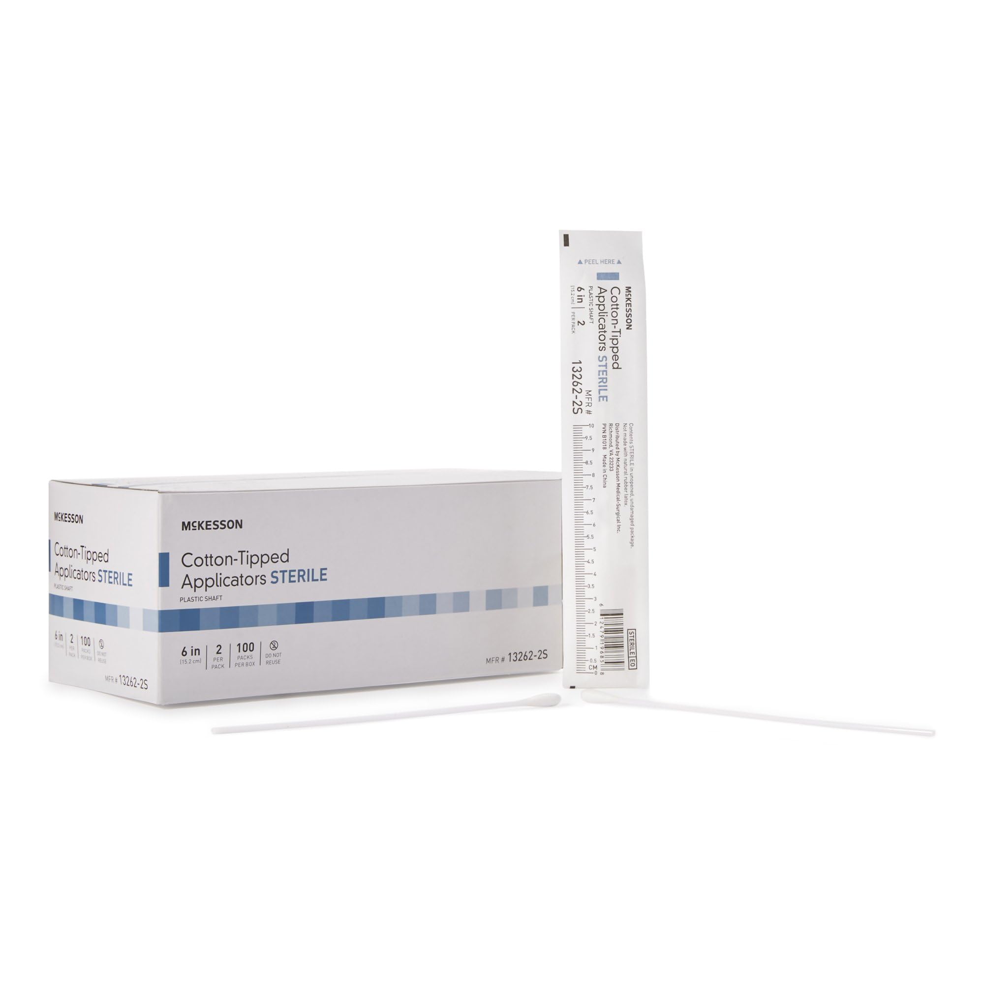 McKesson Cotton Tipped Applicator, 6 in [200 Count] Long Sterile Medical Swabs, Individually Wrapped, Plastic Shaft