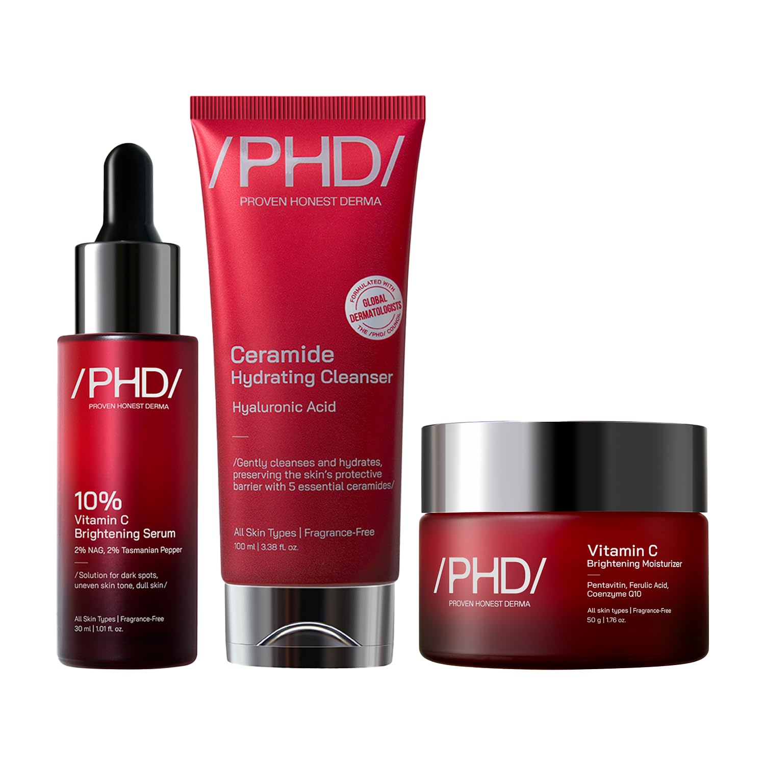 /Phd/Daily Brightening Kit | Ceramide Face Wash 100Ml + 10% Vitamin C Serum 30G + Vitamin C Moisturizer 50G | Glow, Even Tone, B