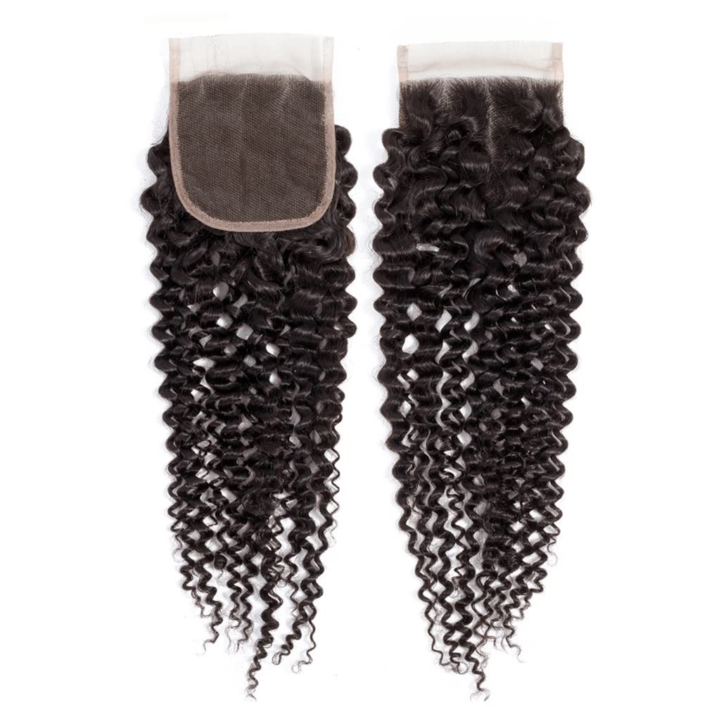 Kinky Curly Lace Closure Human Hair 4X4 Free Part Lace Closure, Natural Black Kinky Hair Brazilian Virgin Human Hair Swiss Lace