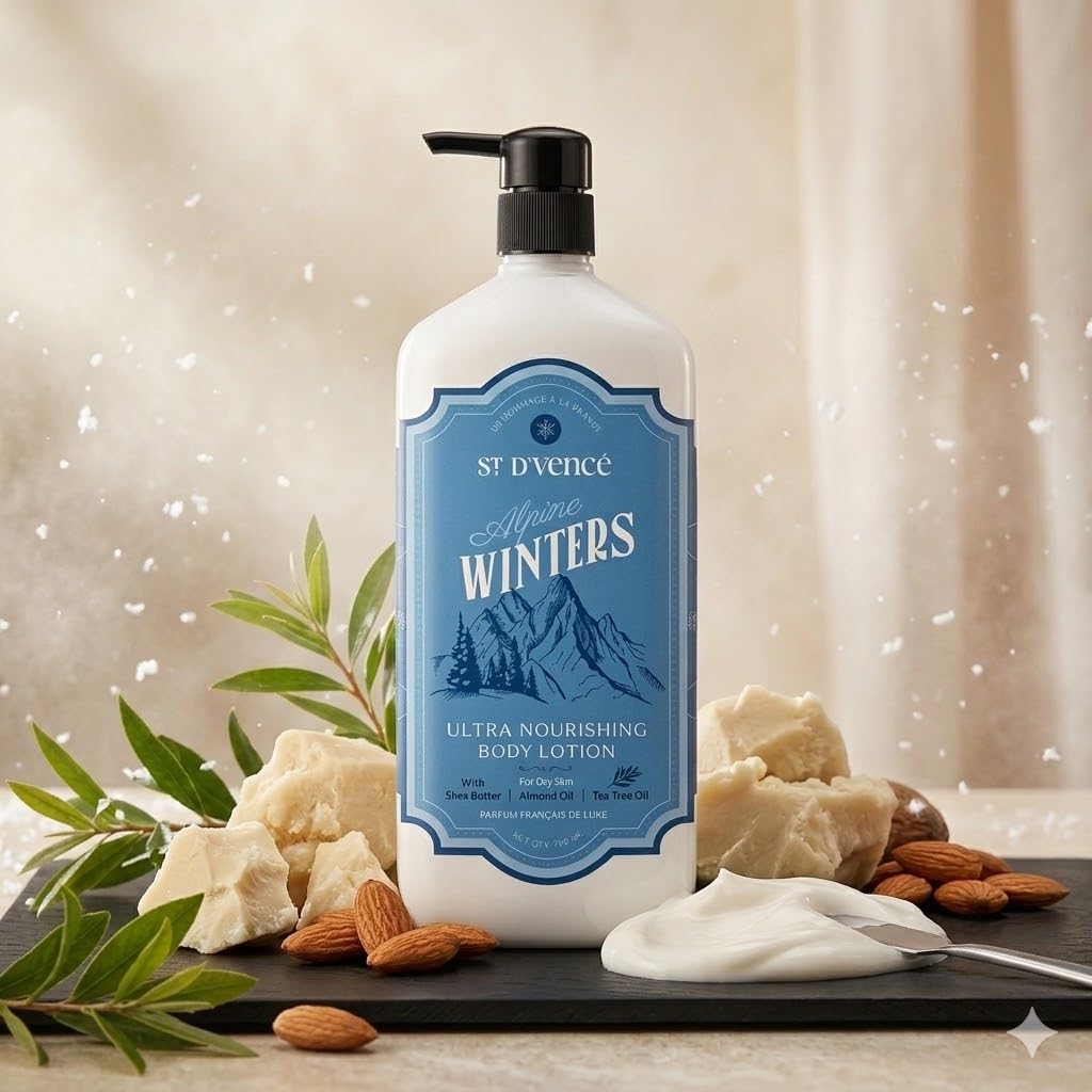 St. DVence Alpine Winter Edition Body Lotion For Dry Skin Women & Men | Tea Tree Oil, Shea Butter And Vitamin E | Moisturizer C