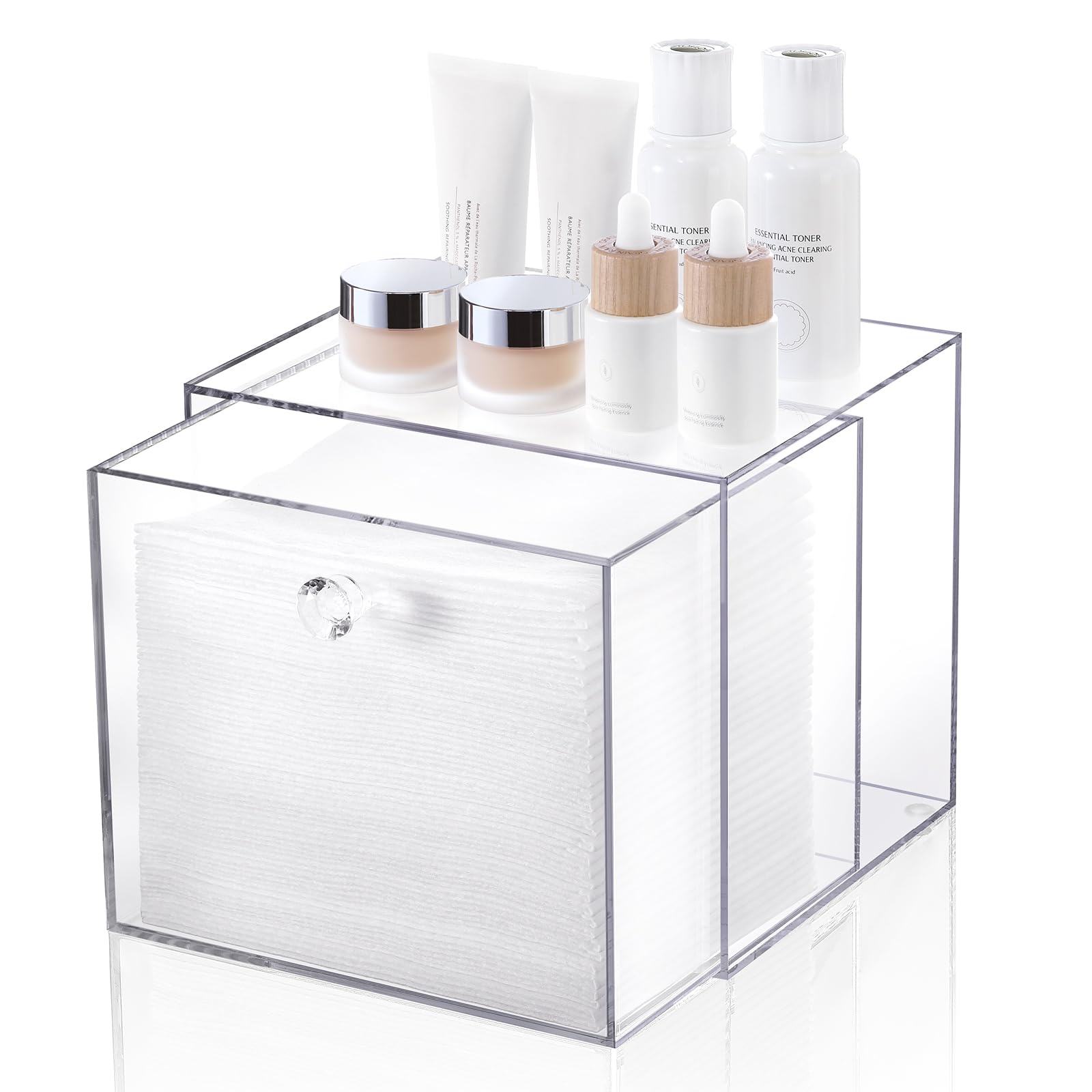 Disposable Face Towel Container Box Compatible With Clean Skin Club Clean Towel Xl, Acrylictowel Storage Bin With Drawer, Makeup