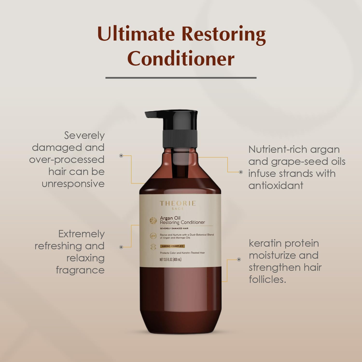 Theorie Argan Oil Ultimate Restoring Conditioner with Argan, Moringa, Grape Seed, and Sage Oil For Normal to Severely Damaged Ha