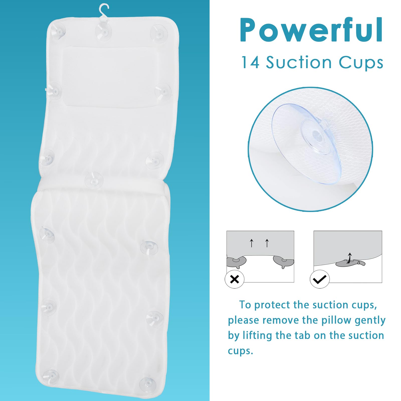Aeroivi Full Body Bath Pillow With Lumbar Pillow Bathtub Cushion With 14 Suction Cups 3D Air Mesh Fit Any Tub Luxury Bathroom Ac