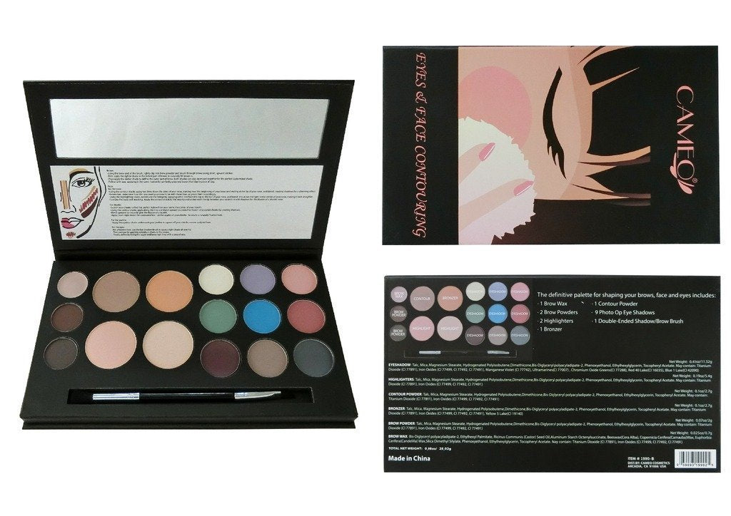 Cameo Cosmetics Eyes and Face Contouring Kit, Light Colors, A 3 Palettes in One Makeup Kit With 16 Bestselling Shades, Step by S