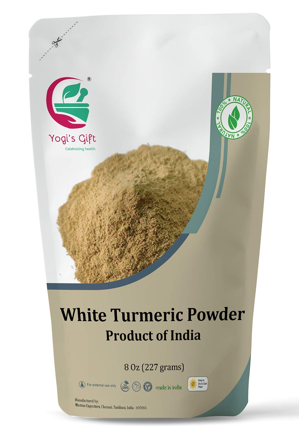 White Turmeric Powder for Skin Care | 8 oz | No staining | aka Kapoor Kachri & Hedychium Spicatum | 100% Herbal Skin Care by Yog