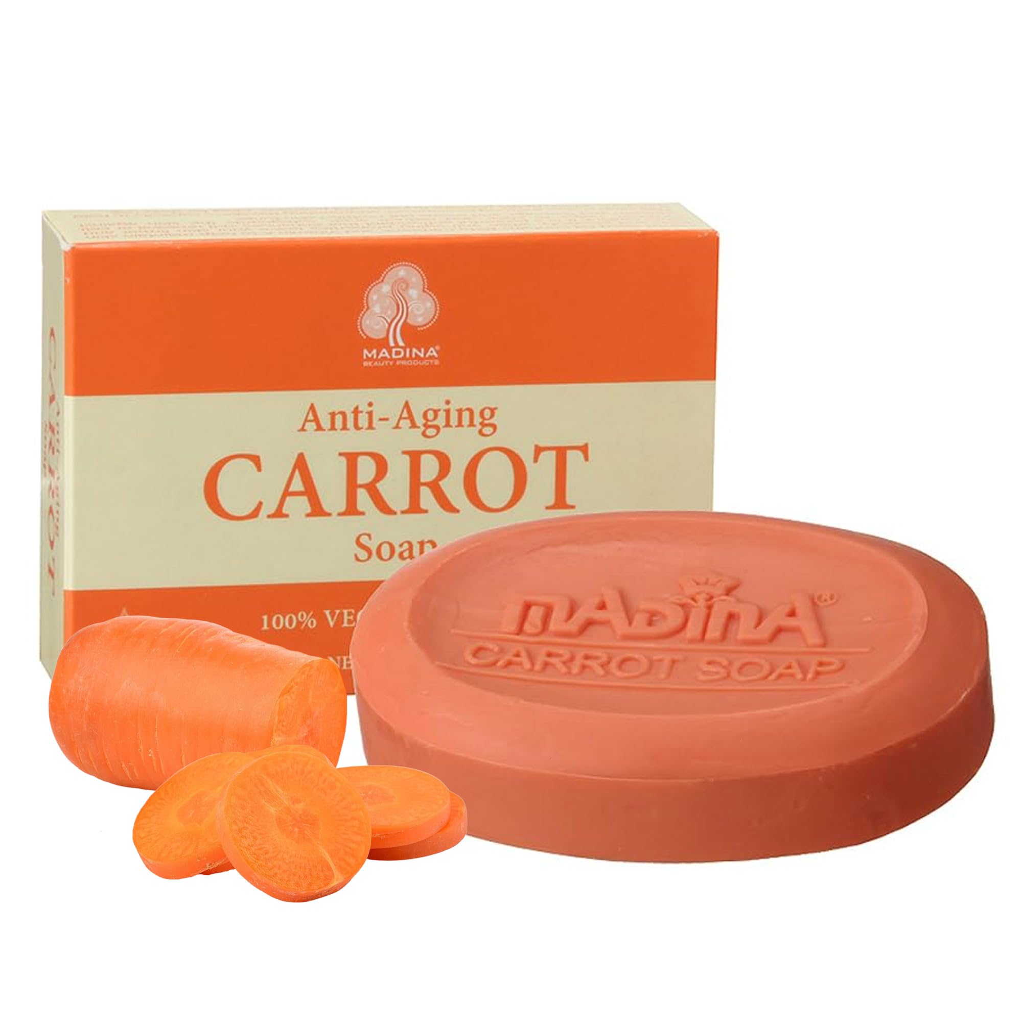 Madina Carrot Soap Bar - Carrot Seed Oil & Shea Butter, Moisturizing, Anti-Aging, Skin Tone & Elasticity, Vegetable-Based, Halal