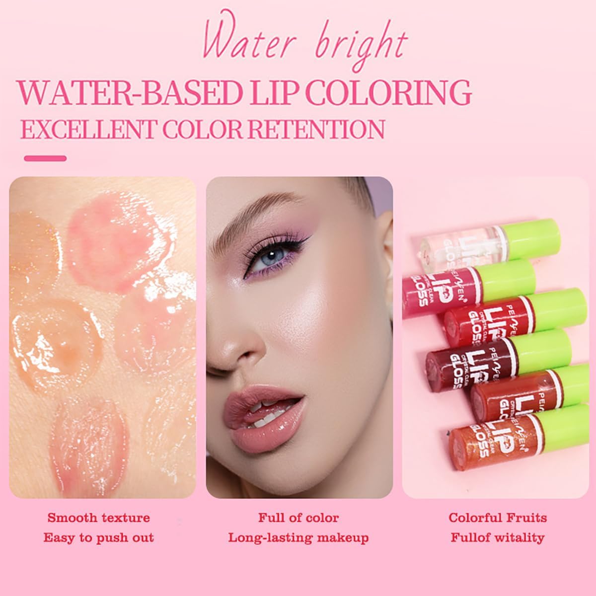 6 Color Lip Oil, Big Brush Head Hydrating Lip Glow Oil, Shiny Transparent Tinted Plumping Lip Oil, Nourishing & Non-Sticky Long
