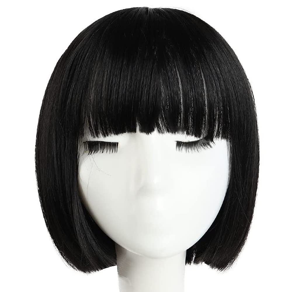 HSPCYGG Bob Wigs Short Daily Black Wig with Bangs 10 Straight Synthetic Halloween Costume Cosplay Wigs for Women