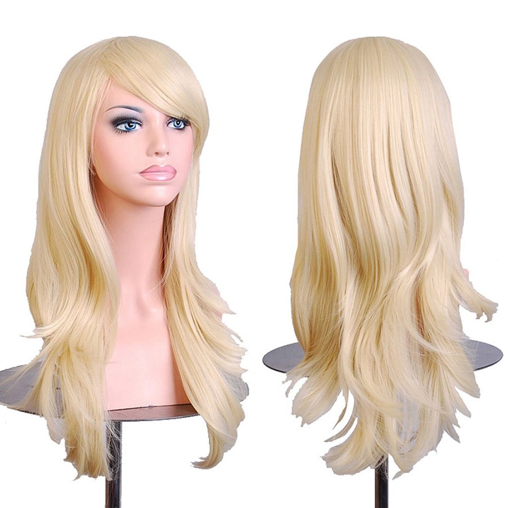 Aneshe Wigs 28'' Long Wavy Hair Heat Resistant Cosplay Wig For Women (Light Blonde)