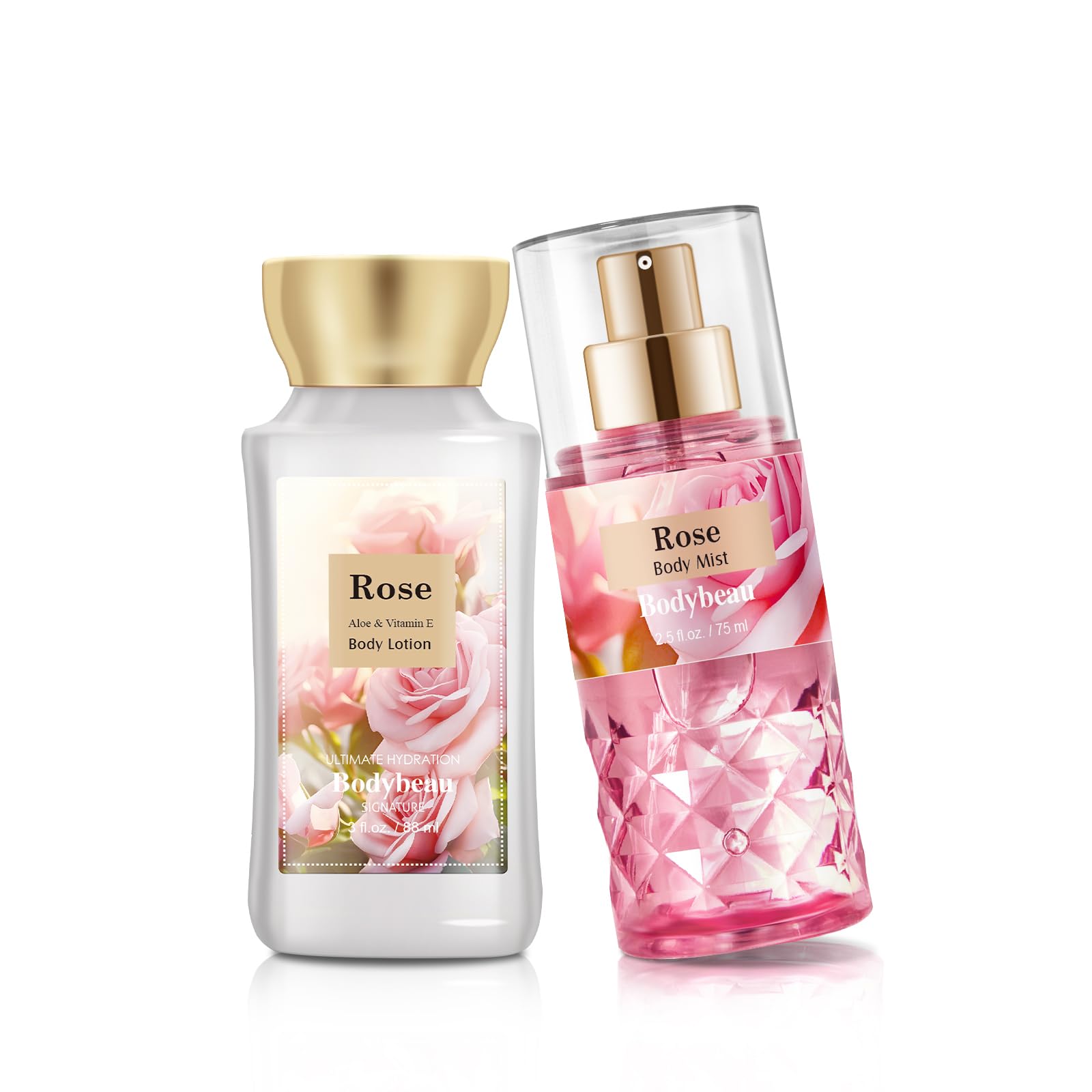 Bath And Body Gift Set For Women & Girls, Rose 2Pcs Set For - Body Lotion, Body Mist, Personal Portable Body Care Travel Set For
