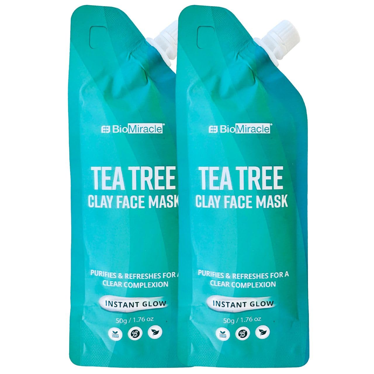 BioMiracle Tea Tree Clay Face Mask 2 Pack  Deep Pore Cleansing Detox Mask with Kaolin & Bentonite Clay  Natural Facial Treatme