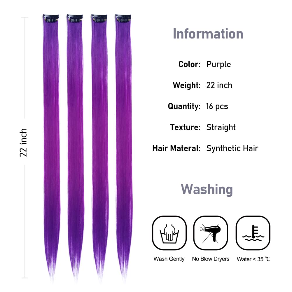 Kgbfass Purple Clip In On Colored Hair Extensions 20Inch One Color Clip On Hairpieces Long Straight Halloween Cosplay Christmas