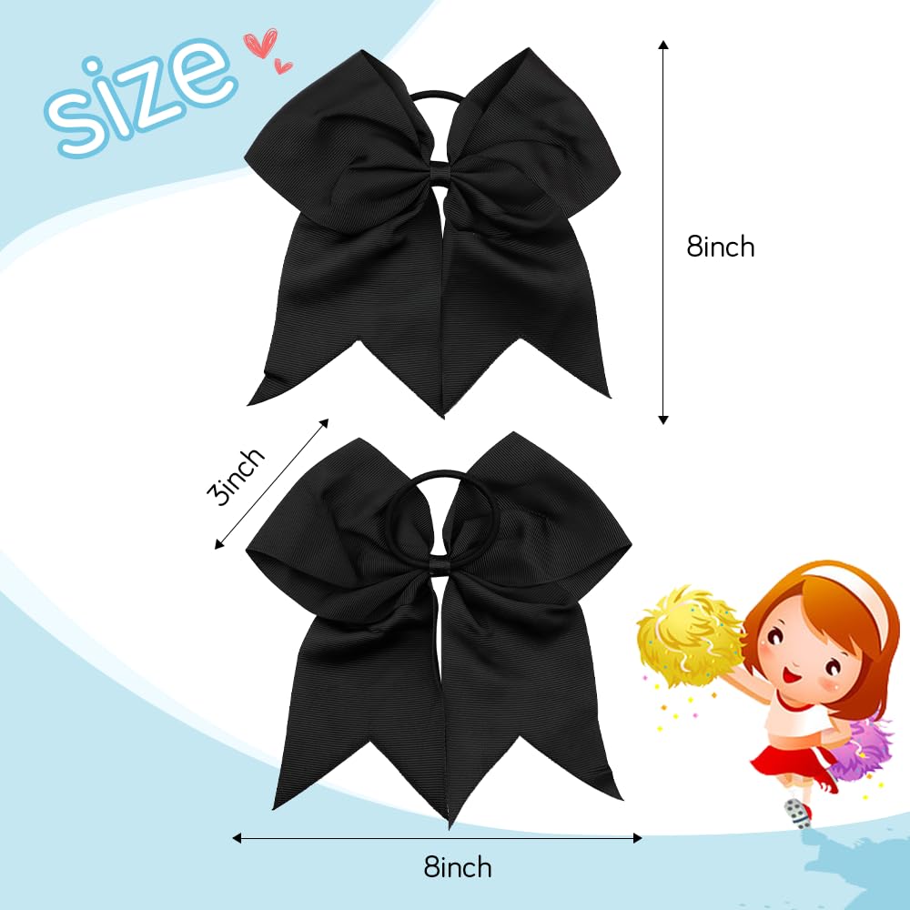 Large Black Hair Bows For Cheerleaders' Hair - Ponytail Holders With Elastic For Girls, Softball, College Sports, And Cheerleadi