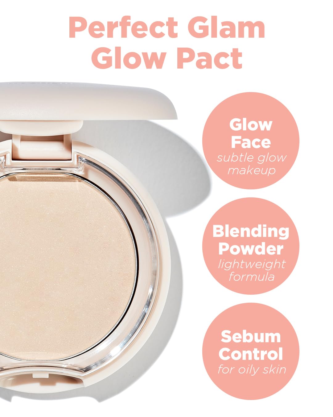 THESAEM Glam Glow Pact - Illuminating Pressed Powder for Oily & Combo Skin - Matte Finish with Radiant Finish - Sebum Control Po