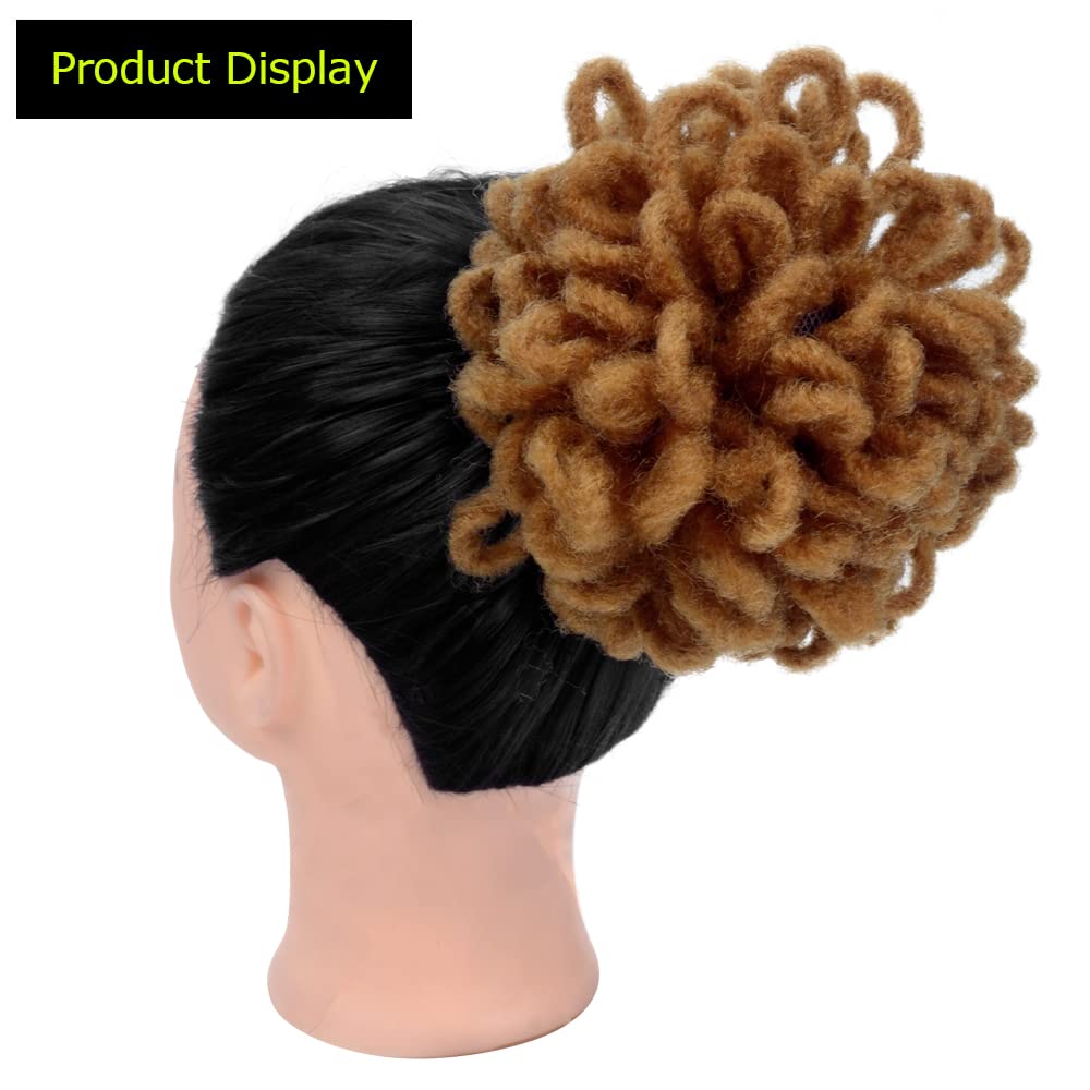Kgbfass Light Brown Locs Ponytail Drawstring Buns For Black Women Dreadlock Ponytail Curly Loc Petal Bun Braided Faux Locs Bun C