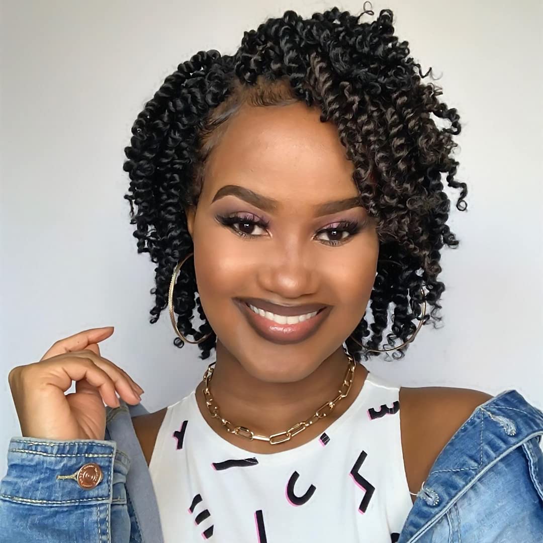 BOHOBABE 8 Inch Short Pre-twisted Crochet Passion Twists Hair - 8 Packs (1B)