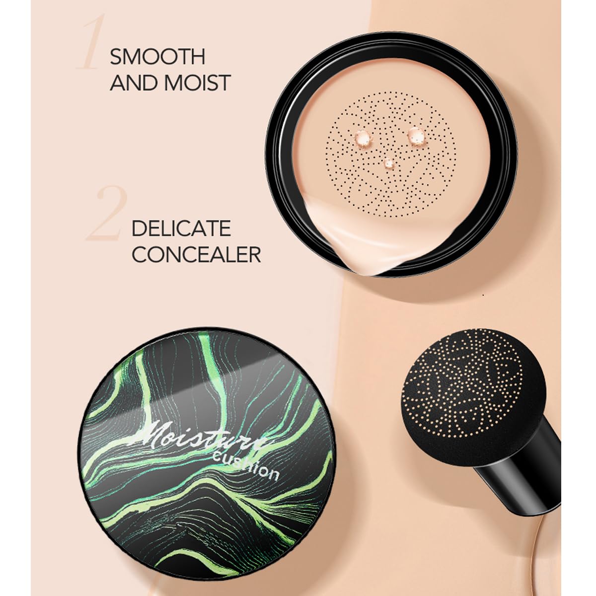 Air Cushion Cc Cream Mushroom Head Foundation,Bb Cream Makeup Foundation,Moisturizing Concealer,Long Lasting Full Coverage Water