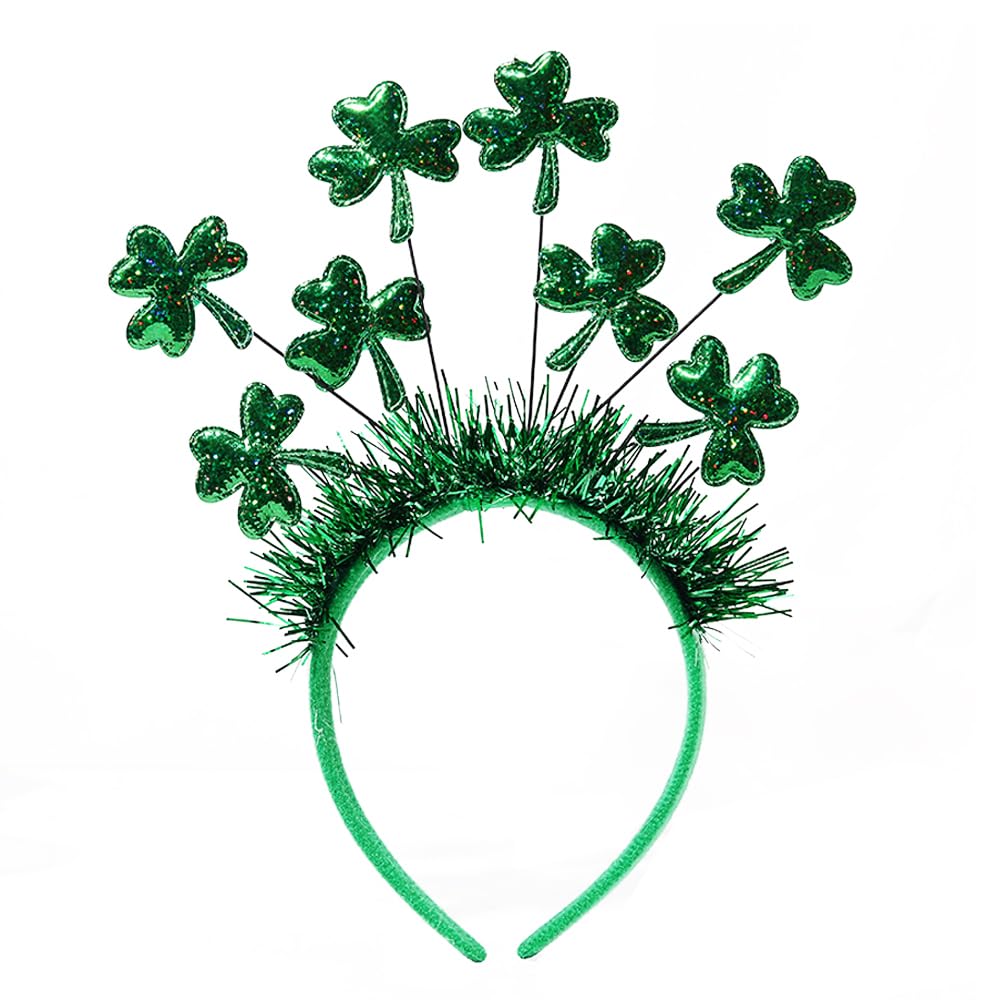 1 Pack St.Patrick's Day Headbands Green Shamrock Hairbands Heat Boppers for St.Patricks Day Hair Accessories Shamrock Glitter De