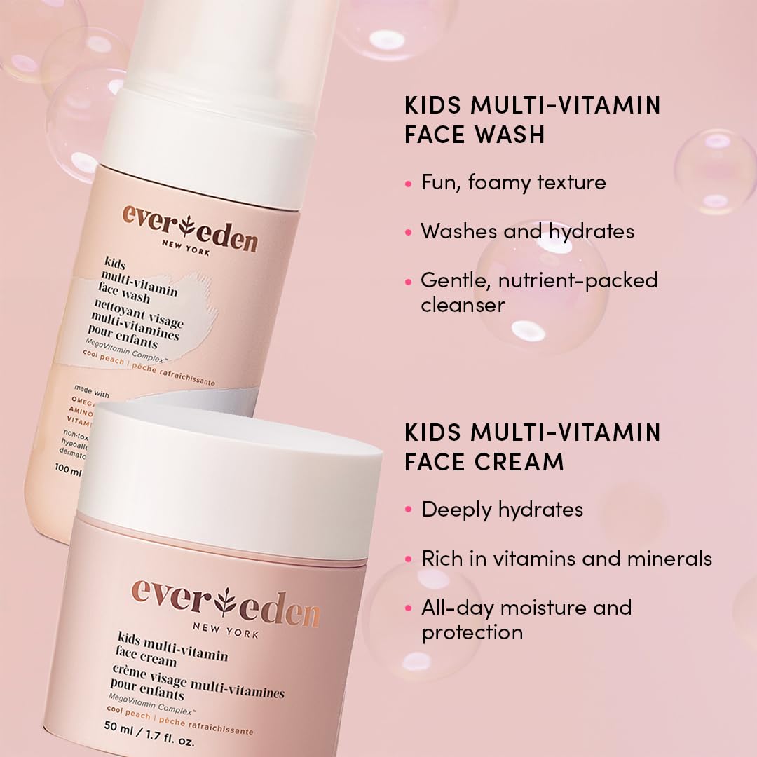 Evereden Happy Kids Skin & Lips Routine - Multi-Vitamin Kids Face Wash & Kids Face Cream & Tinted Lip Oil Set - Clean & Vegan Sk