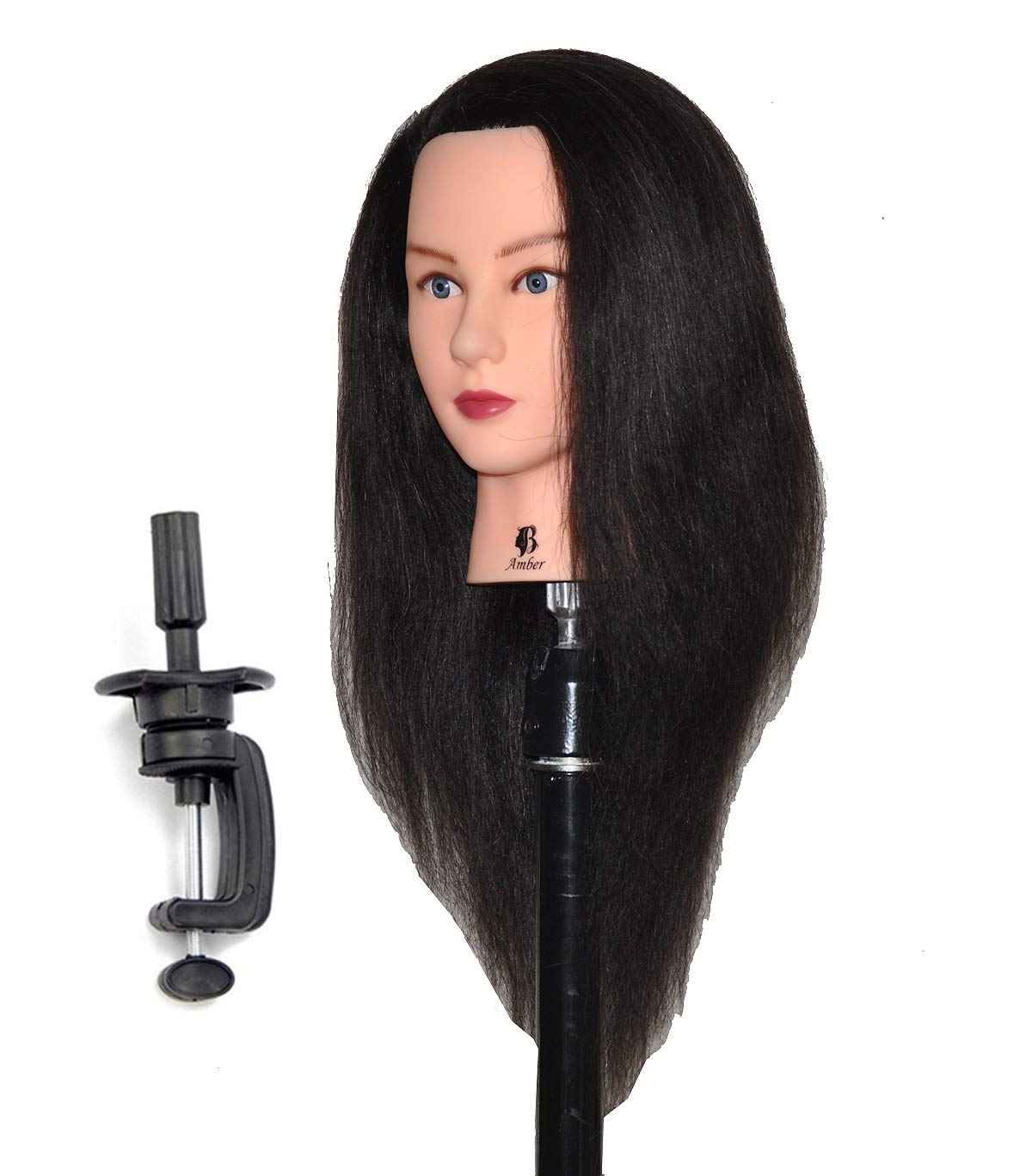 Bellrino 18-19 Cosmetology Mannequin Manikin Training Head with Human Hair with Table Clamp Holder - AMBER + C