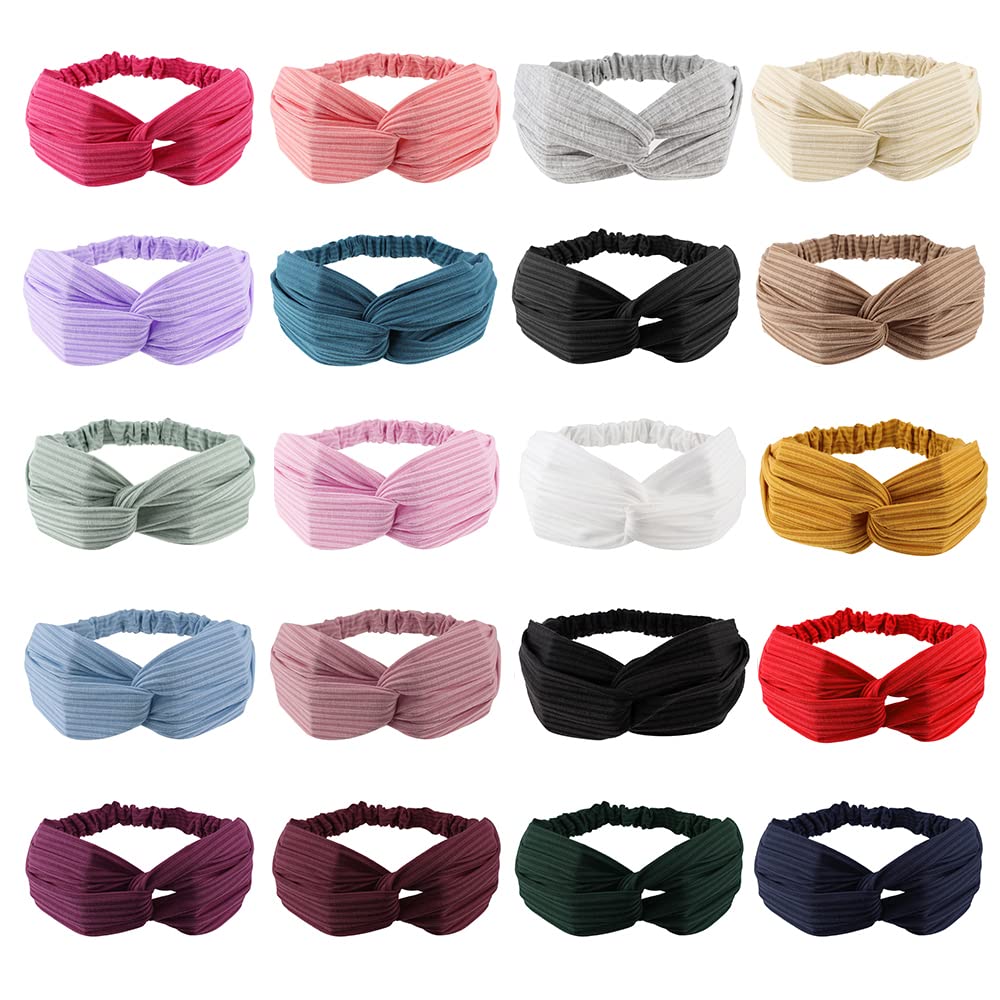AHONEY 20 PACK Head Bands for Women 's Hair Twist Headband Stretchy Workout Elastic Fabric Solid Color Turban Headbands Hair Ban