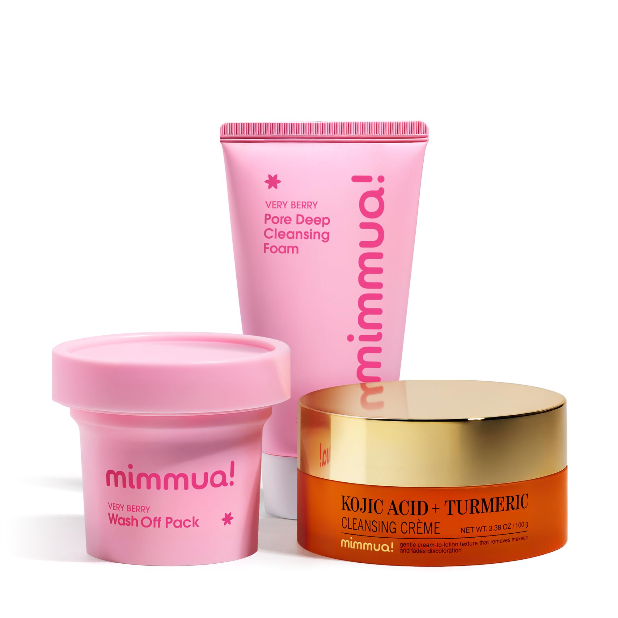 mimmua! Pink Glow Set | Cleansing Cream + Cleansing Foam + Wash Off Pack | Total Cleansing Set | All in One Routine for Glow Ski